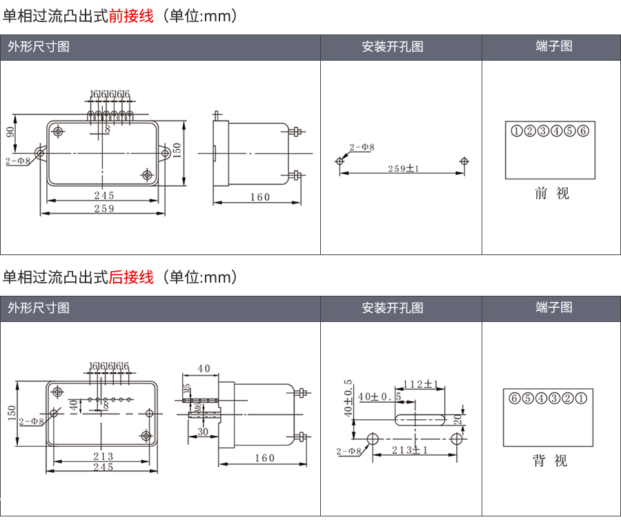 JL-8D/3X1凸出式固定安裝結構外形尺寸